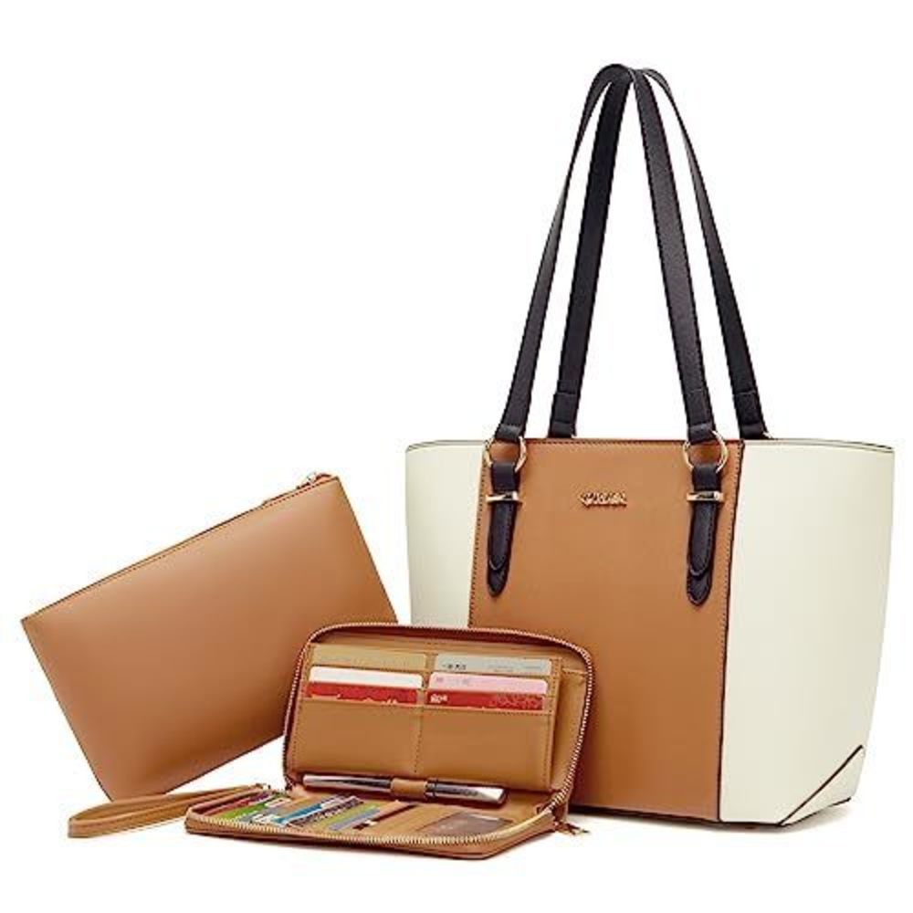 3-Piece Purse Set with Top Handle Satchel Tote and Wallet, Office Ready